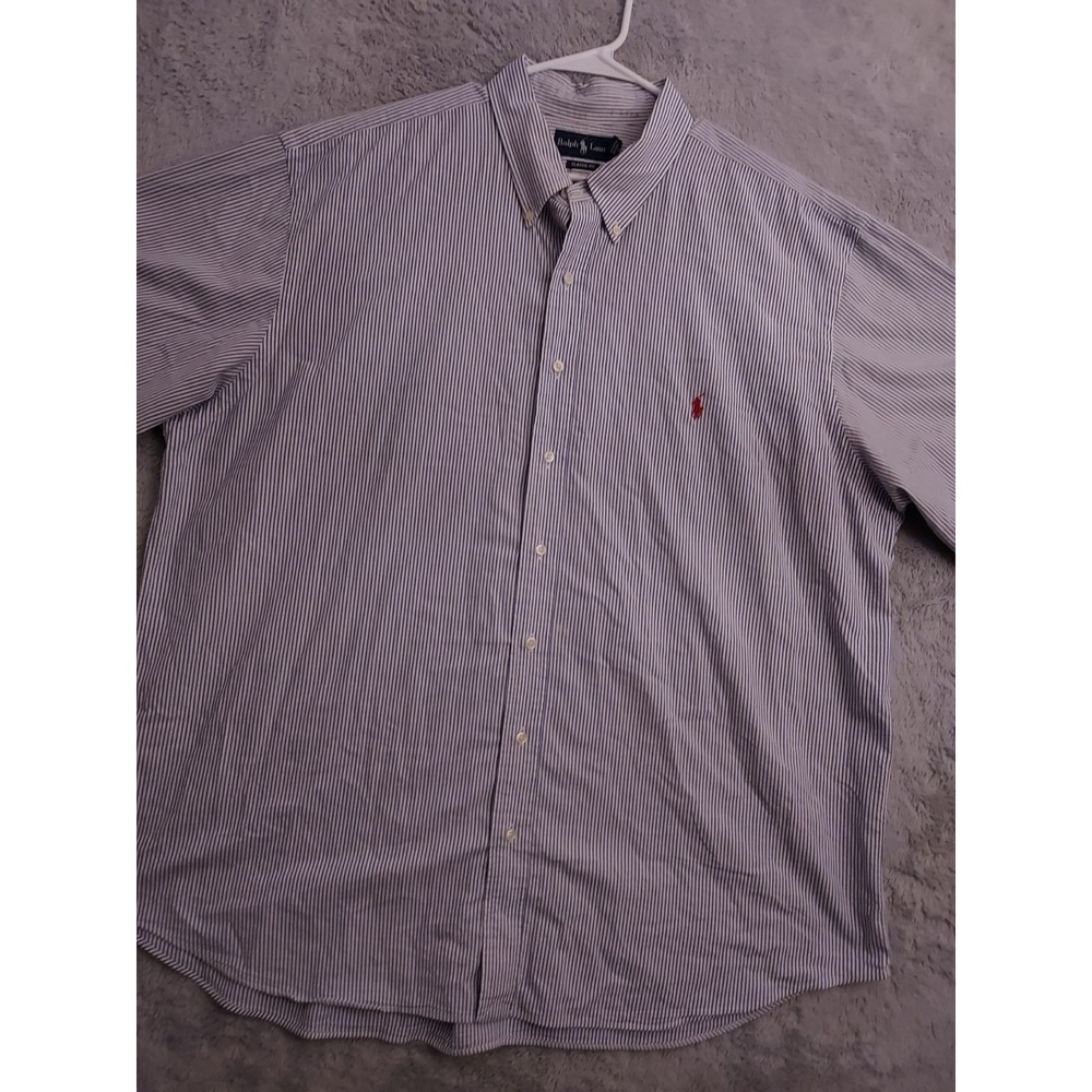 Polo Ralph Lauren Shirt Men 2XB 2XL BIG Seersucker Striped Blue Oxford Prep READ